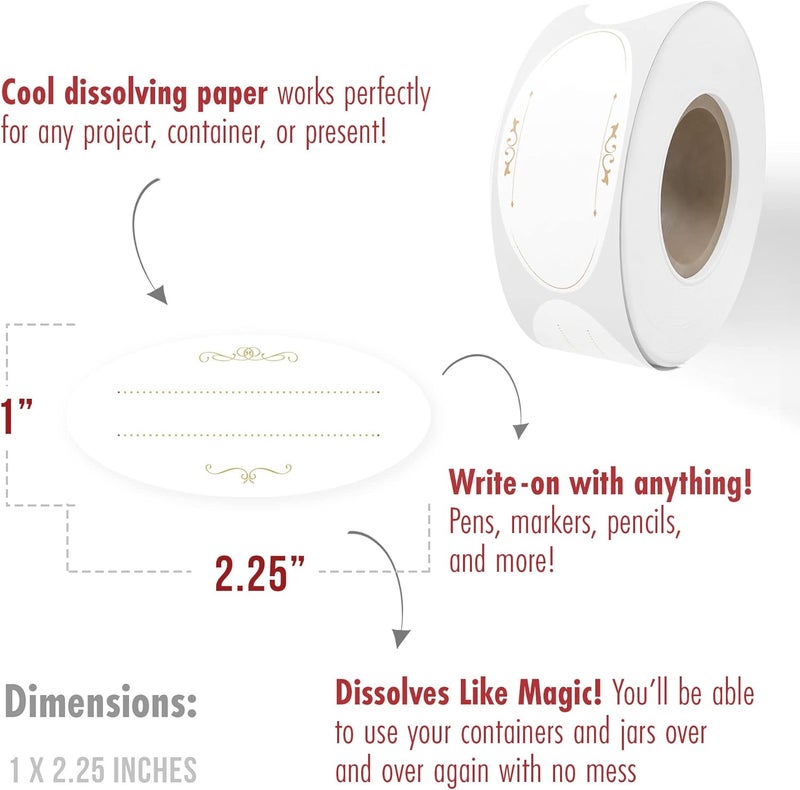 MESS Dissolvable Canning Labels for Jars - 1x2.25 in., 150/Roll - Removable Stickers (Classic) for Jam and Preserves - Image 4